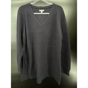 Goodthreads XXL 100% Cotton‎ Ribbed V-Neck Sweater Navy Blue Long Sleeve